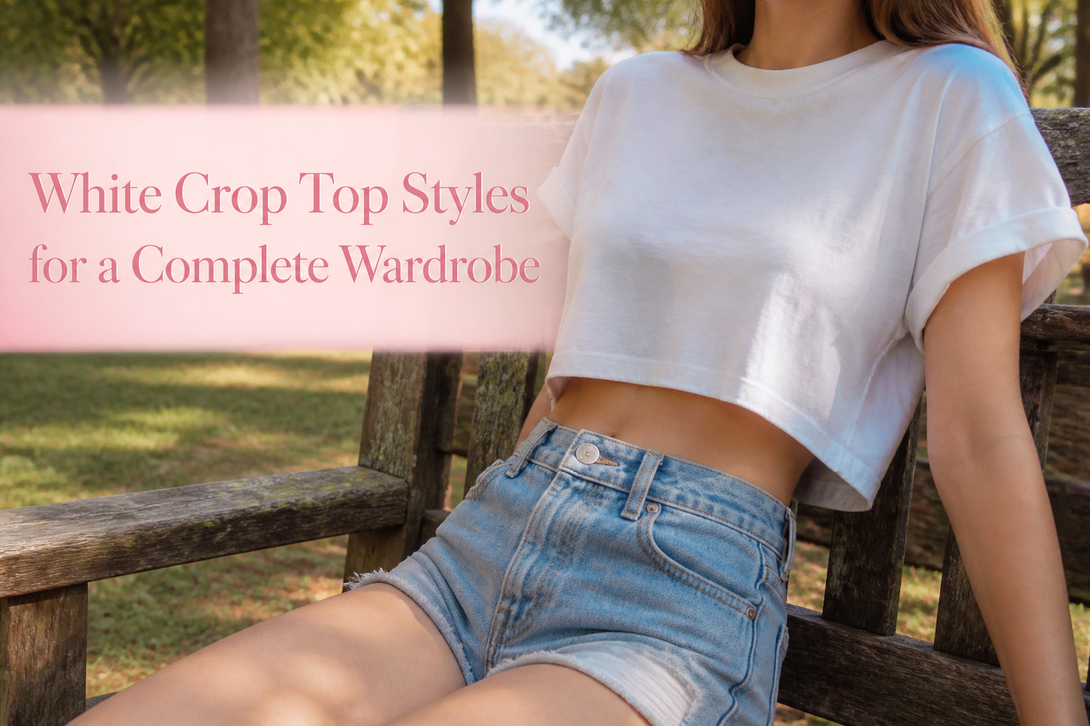Different styles of white crop tops displayed together.